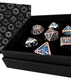 Metal Draco Dark Blue Brass RPG Dice Set for Tabletop Gaming