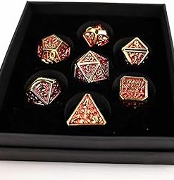 Draco Dark Red and Gold Metal RPG Dice Set for Tabletop Games