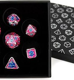 LPG Dice Set Metal RPG Leadlight Blue Pink Silver for Gaming
