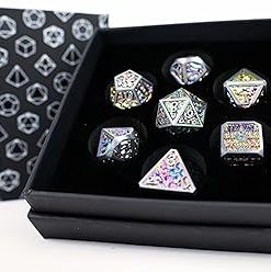 Draco Bright Rainbow Silver Metal RPG Dice Set for Perfect Game