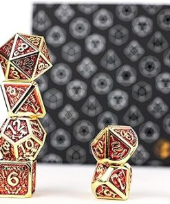 Draco Dark Red and Gold Metal RPG Dice Set for Tabletop Games 2