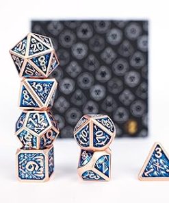 Metal Draco Dark Blue Brass RPG Dice Set for Tabletop Gaming 2
